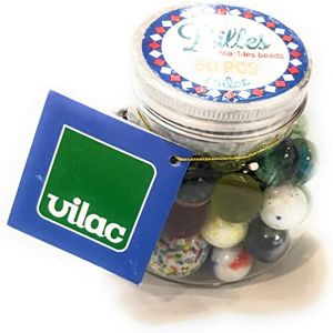 Display of 12 jar of 50 assorted marbles
