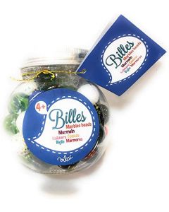 Display of 12 jar of 50 assorted marbles 